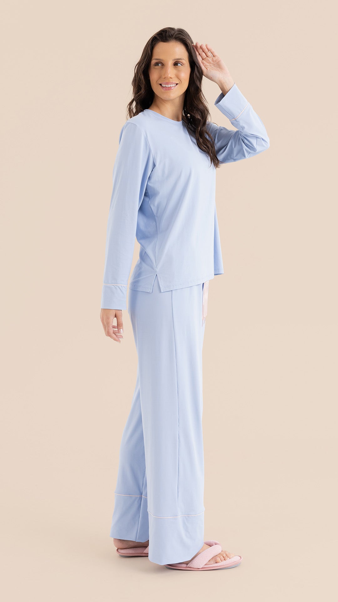 B.ON Women's Pajama Long Sleeve Shirt - Blue
