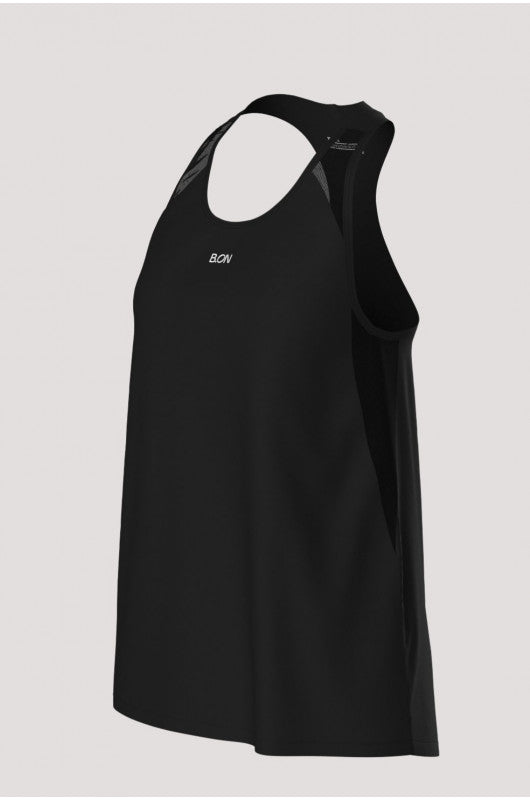 B.ON Women's Black Fitness Tank Top - Tulle Cutout