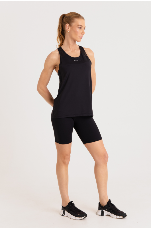 B.ON Women's Black Fitness Tank Top - Tulle Cutout