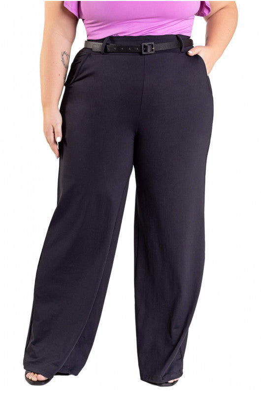 B.ON Plus Size Women's Wide Leg Pants - Black