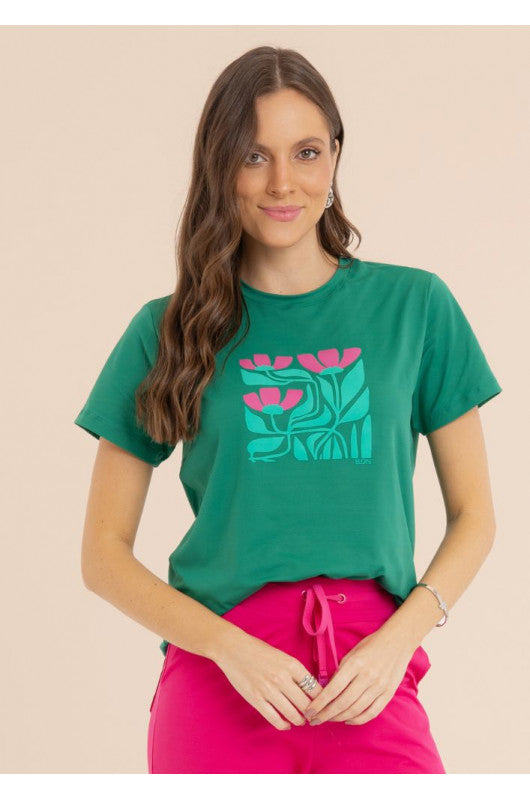 B.ON Basic Women's T-Shirt Flower Print - Green