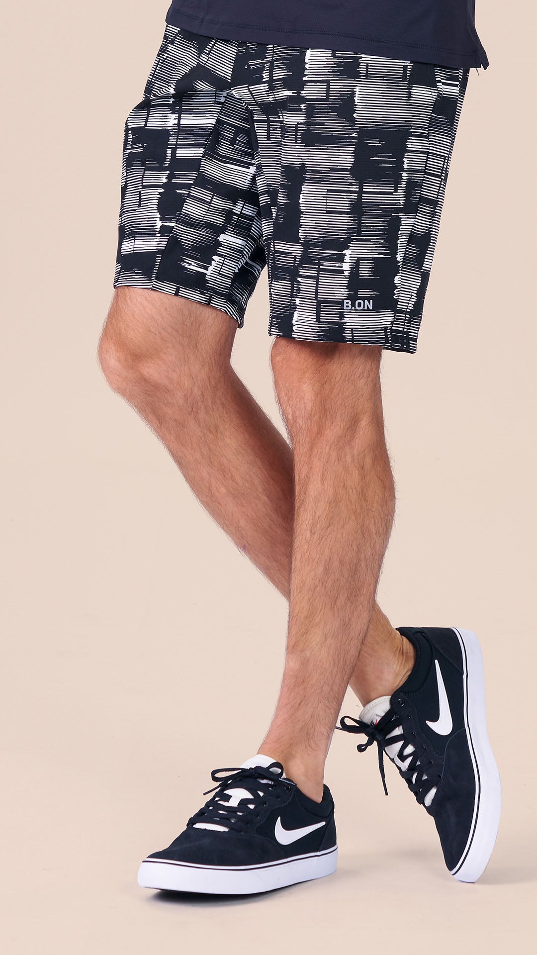 B.ON Men's Black and White Jacquard Bermuda Shorts
