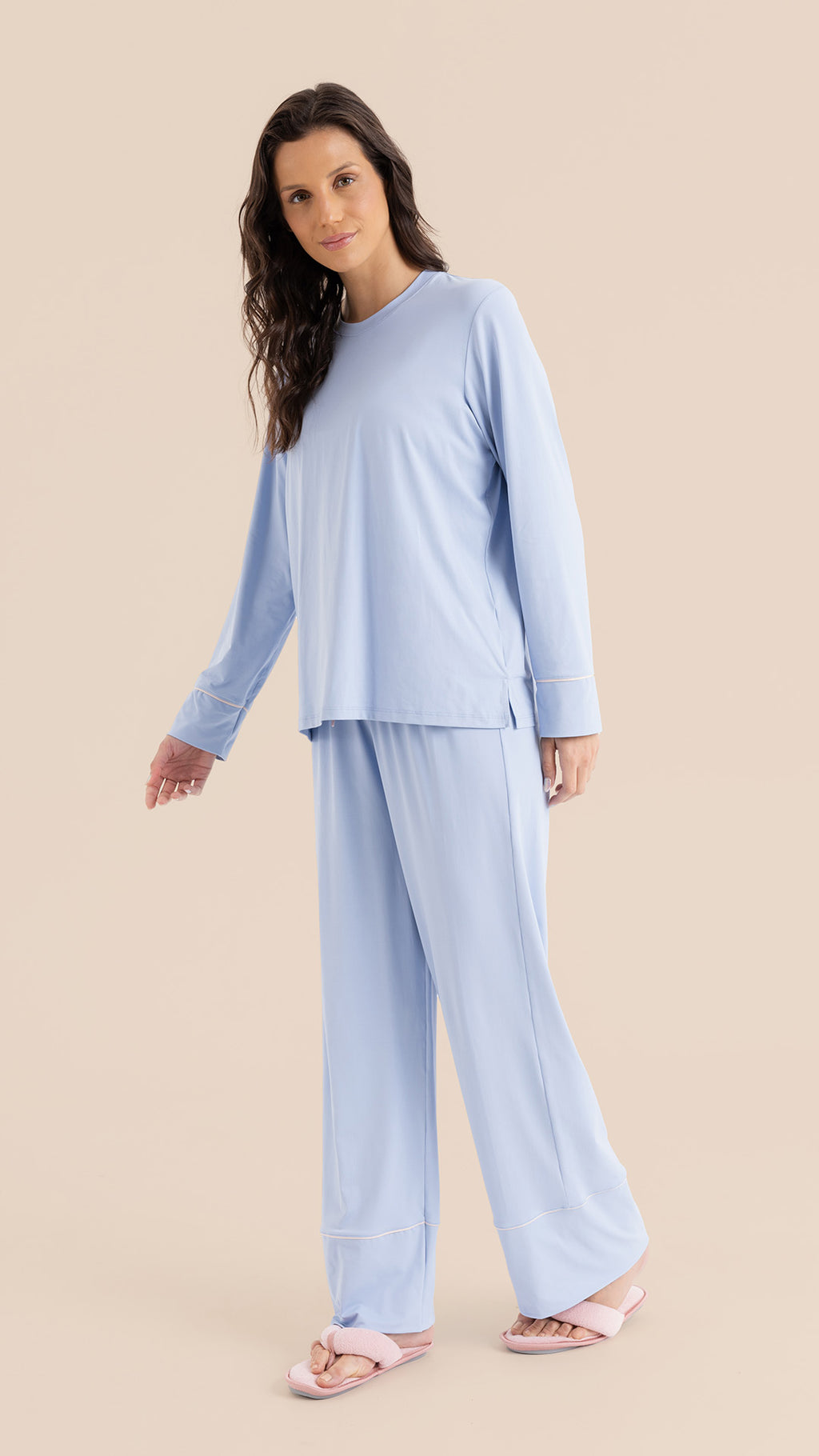 B.ON Women's Pajama Long Sleeve Shirt - Blue