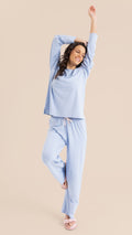 B.ON Women's Pajama Long Sleeve Shirt - Blue