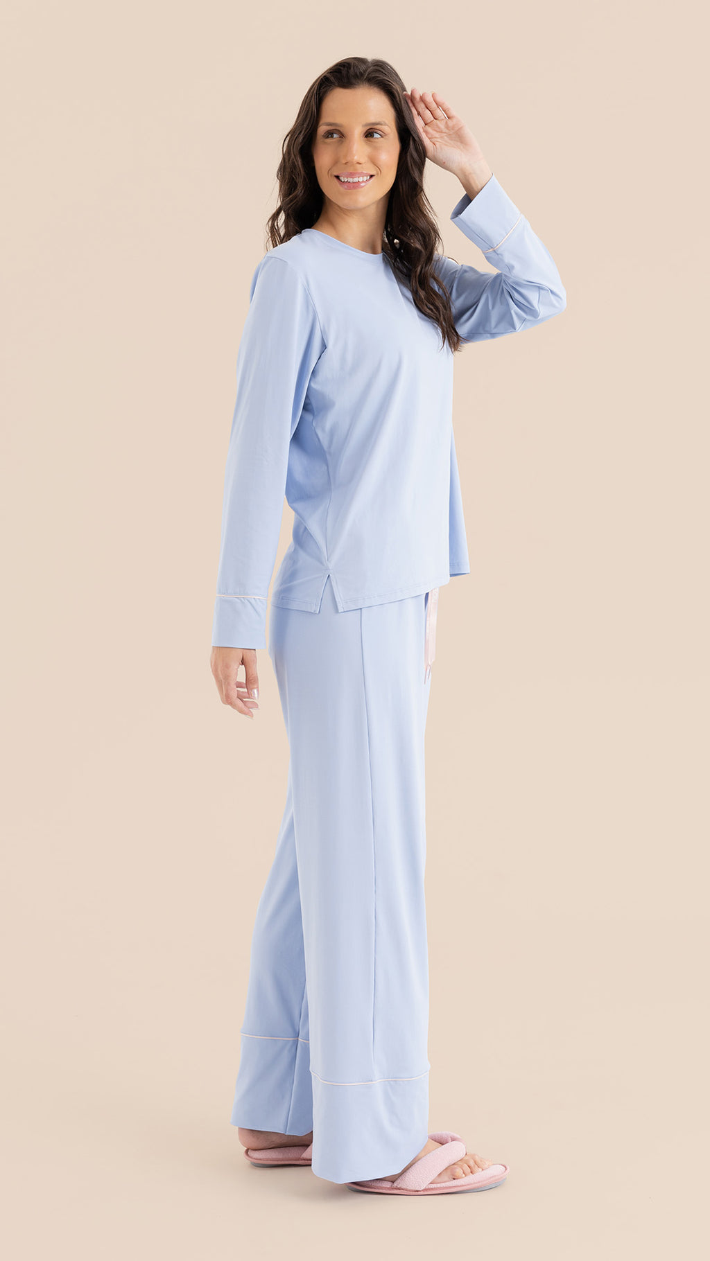 B.ON Women's Pajama Long Sleeve Shirt - Blue