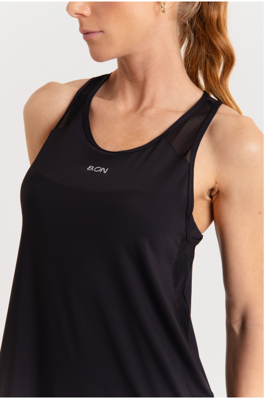 B.ON Women's Black Fitness Tank Top - Tulle Cutout