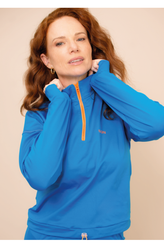 B.ON Women's Comfy Sweatshirt with zipper  - Blue