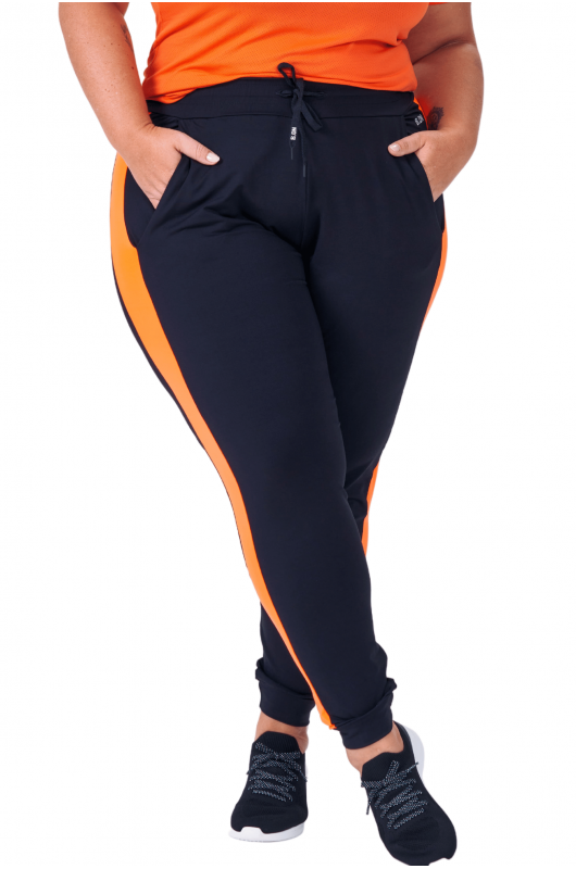 B.ON Plus Size Jogger Pants -Black and Orange