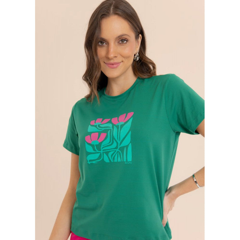 B.ON Basic Women's T-Shirt Flower Print - Green